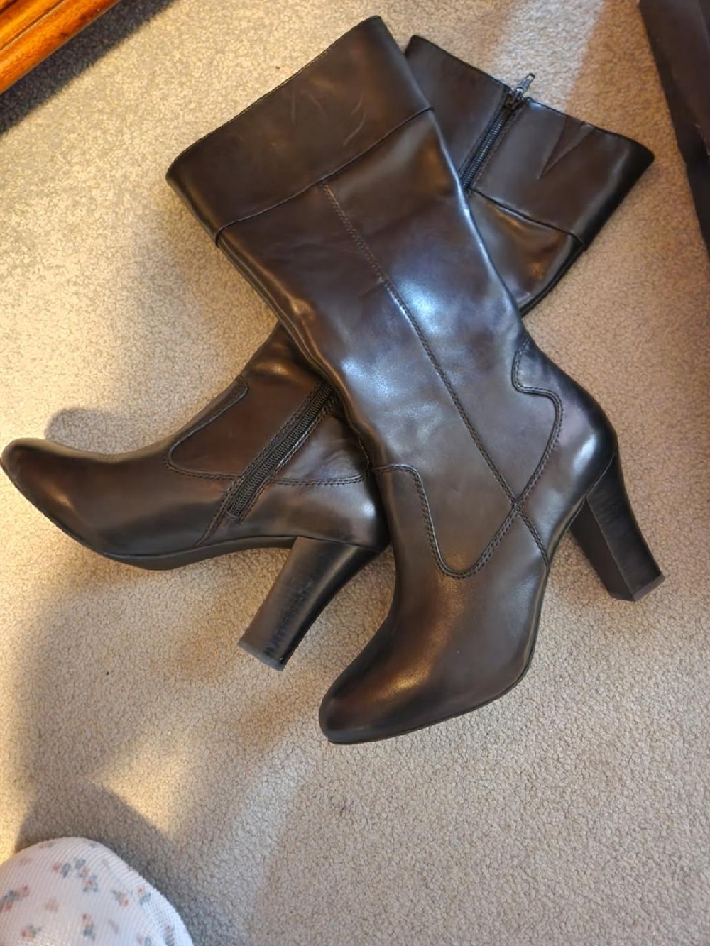 a.n.a Black Leather Mid-Calf Heeled Boots